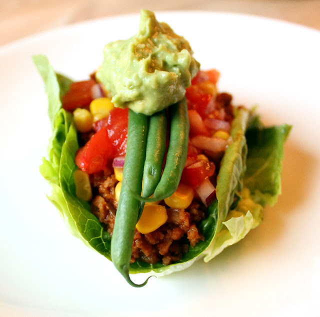 Oppskrift Sunn Taco Vegan Tacofarse Salatblad Hjemmelaget Guacamole Soyayoghurt